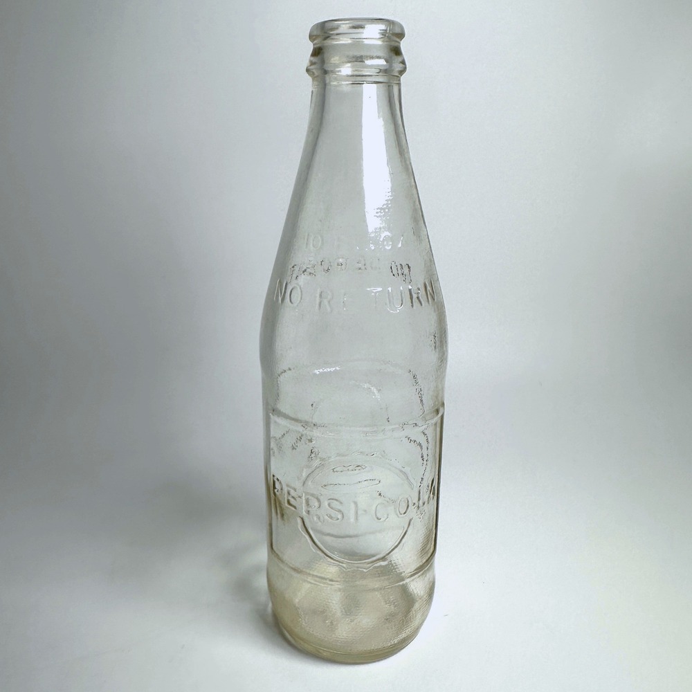 Pepsi Cola Soda Bottle Clear Vintage 1968 Embossed Glass 10oz No Return